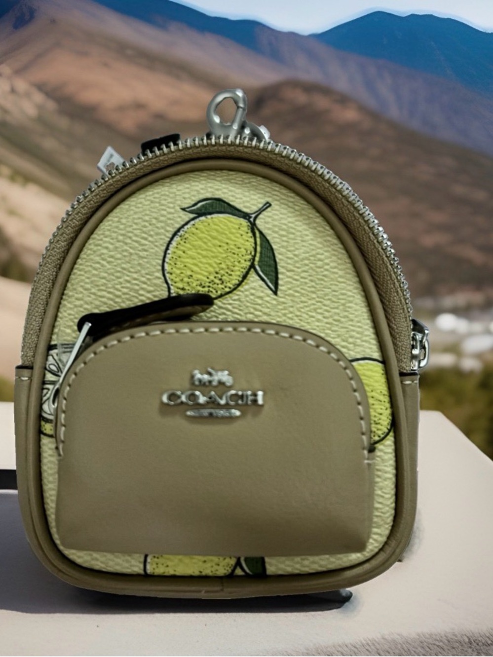 COACH Lemon Print Mini Court Backpack Bag Charm in Coated Canvas/Leather